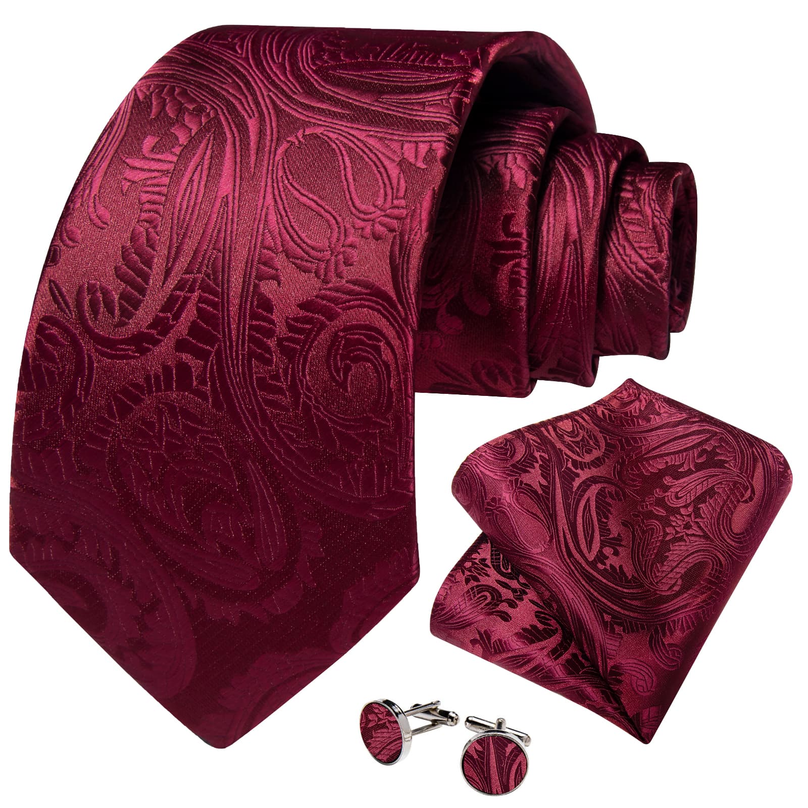 GentCrest Burgundy Paisley Tie Hanky Cufflinks Set - Image 2