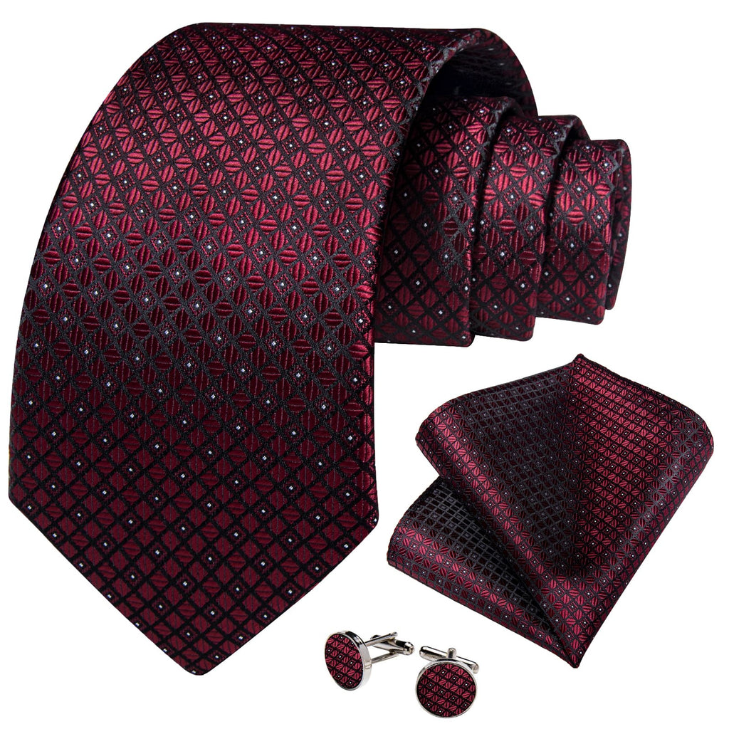 GentCrest Burgundy Plaid Tie Hanky Cufflinks Set - Image 2