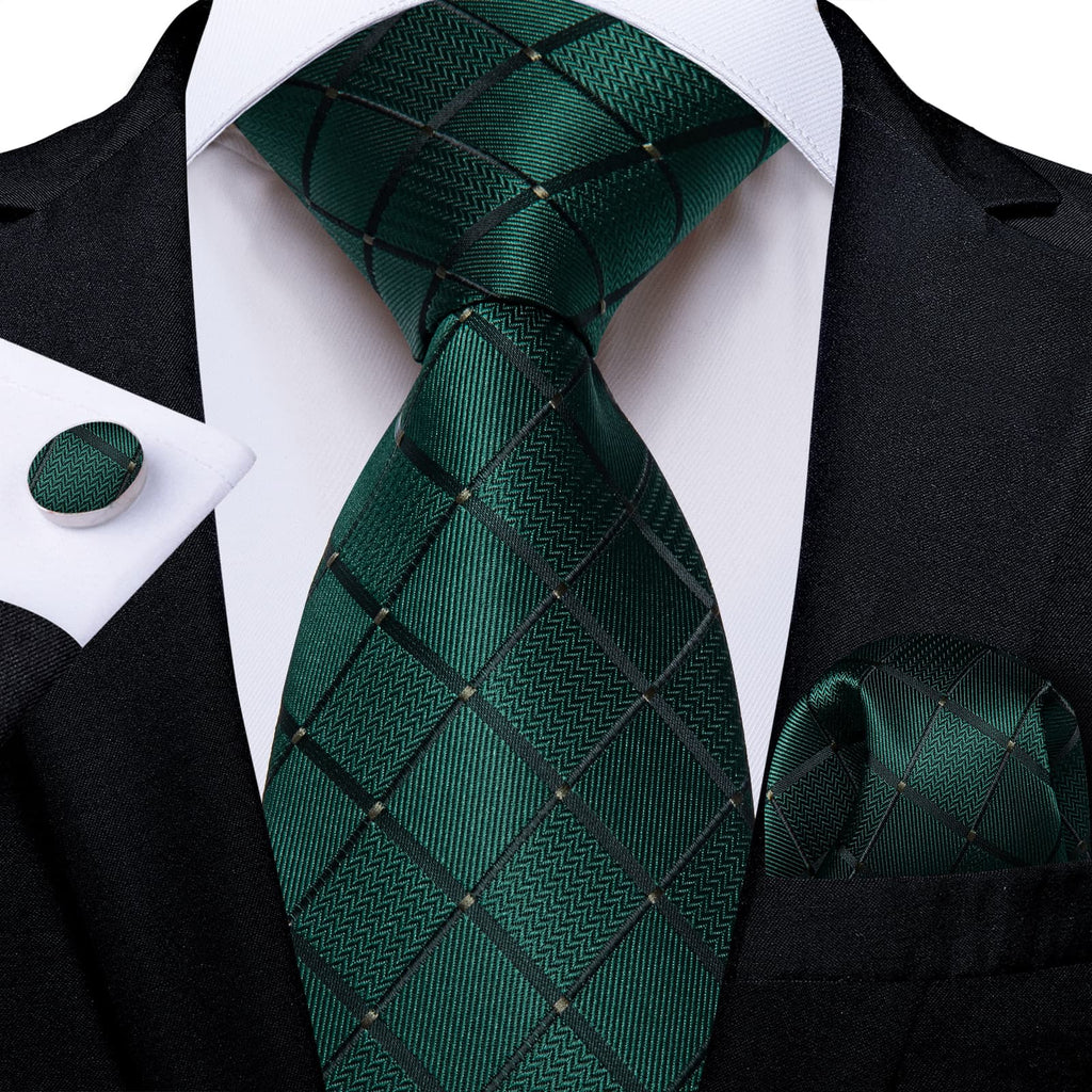 GentCrest Green Plaid Tie Hanky Cufflinks Set - Image 1