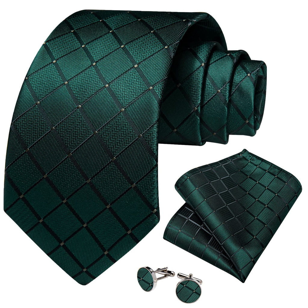 GentCrest Green Plaid Tie Hanky Cufflinks Set - Image 2