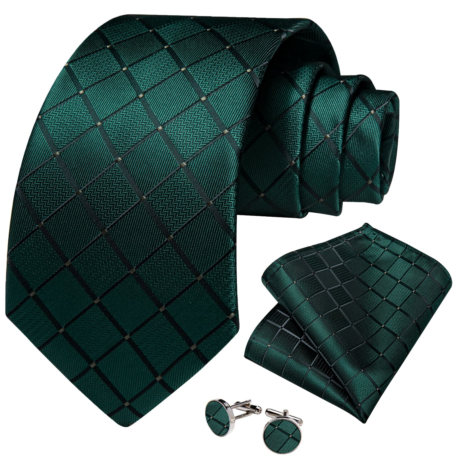 GentCrest Green Plaid Tie Hanky Cufflinks Set - Image 2