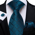 GentCrest Teal Plaid Tie Hanky Cufflinks Set - Image 1
