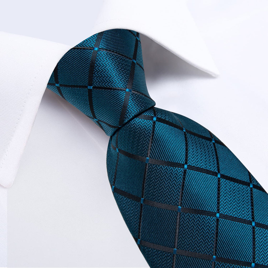 GentCrest Teal Plaid Tie Hanky Cufflinks Set - Image 3