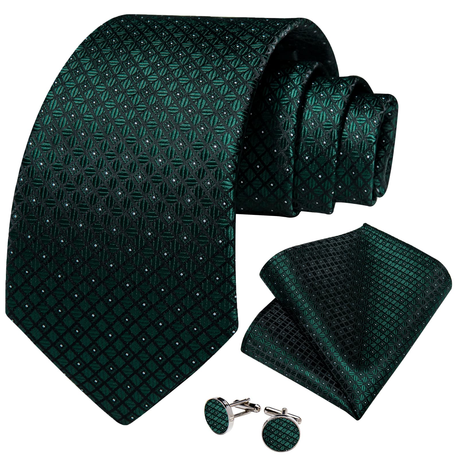 GentCrest Green Plaid Tie Hanky Cufflinks Set - Image 2