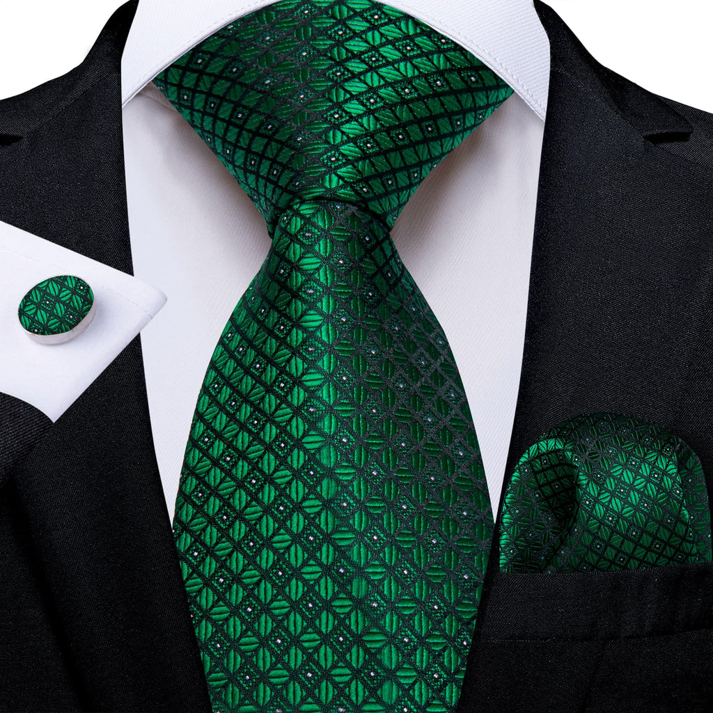GentCrest Green Plaid Tie Hanky Cufflinks Set - Image 1