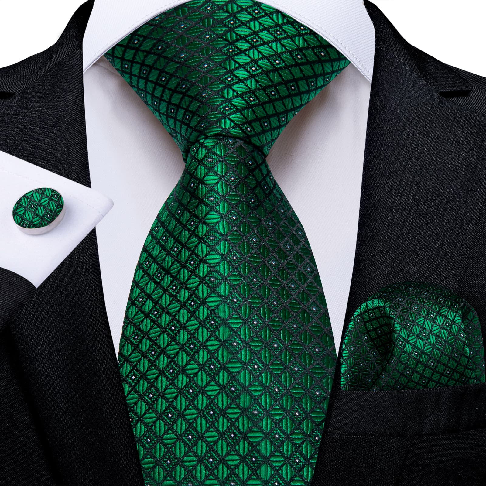 GentCrest Green Plaid Tie Hanky Cufflinks Set - Image 1