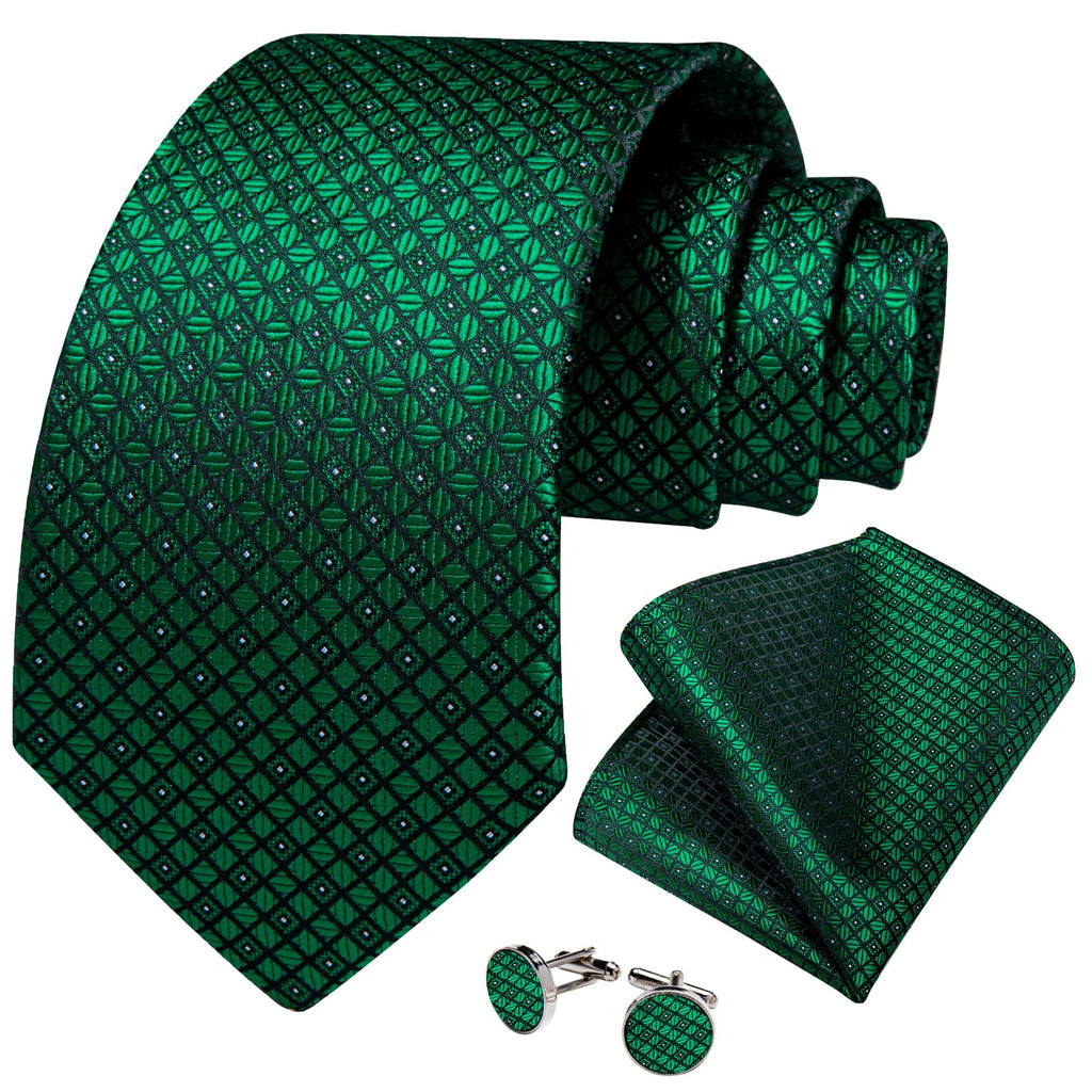 GentCrest Green Plaid Tie Hanky Cufflinks Set - Image 2