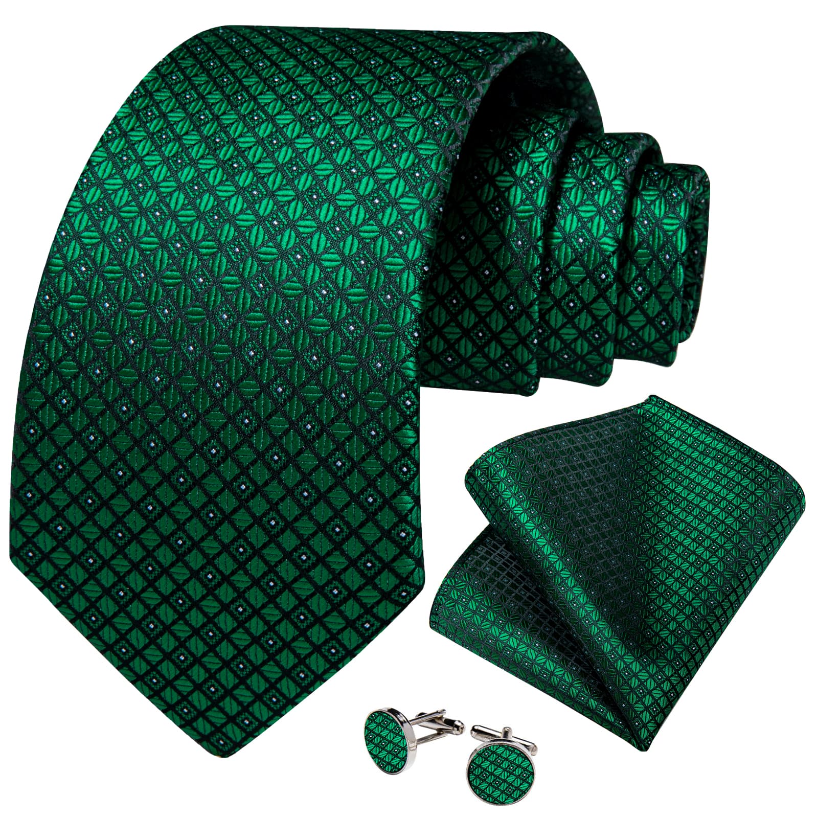 GentCrest Green Plaid Tie Hanky Cufflinks Set - Image 2