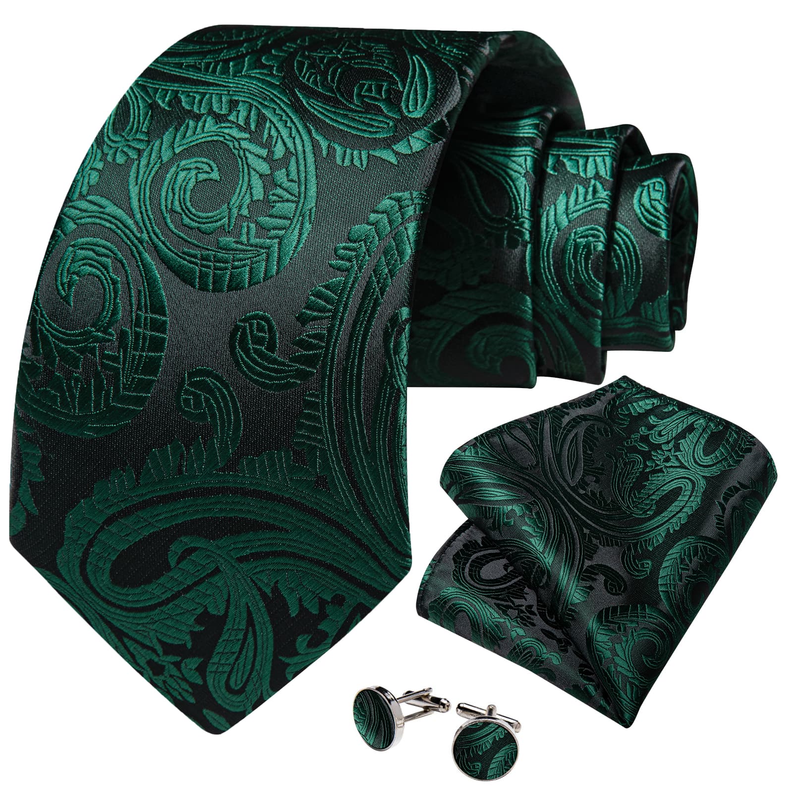GentCrest Green Paisley Tie Hanky Cufflinks Set - Image 2