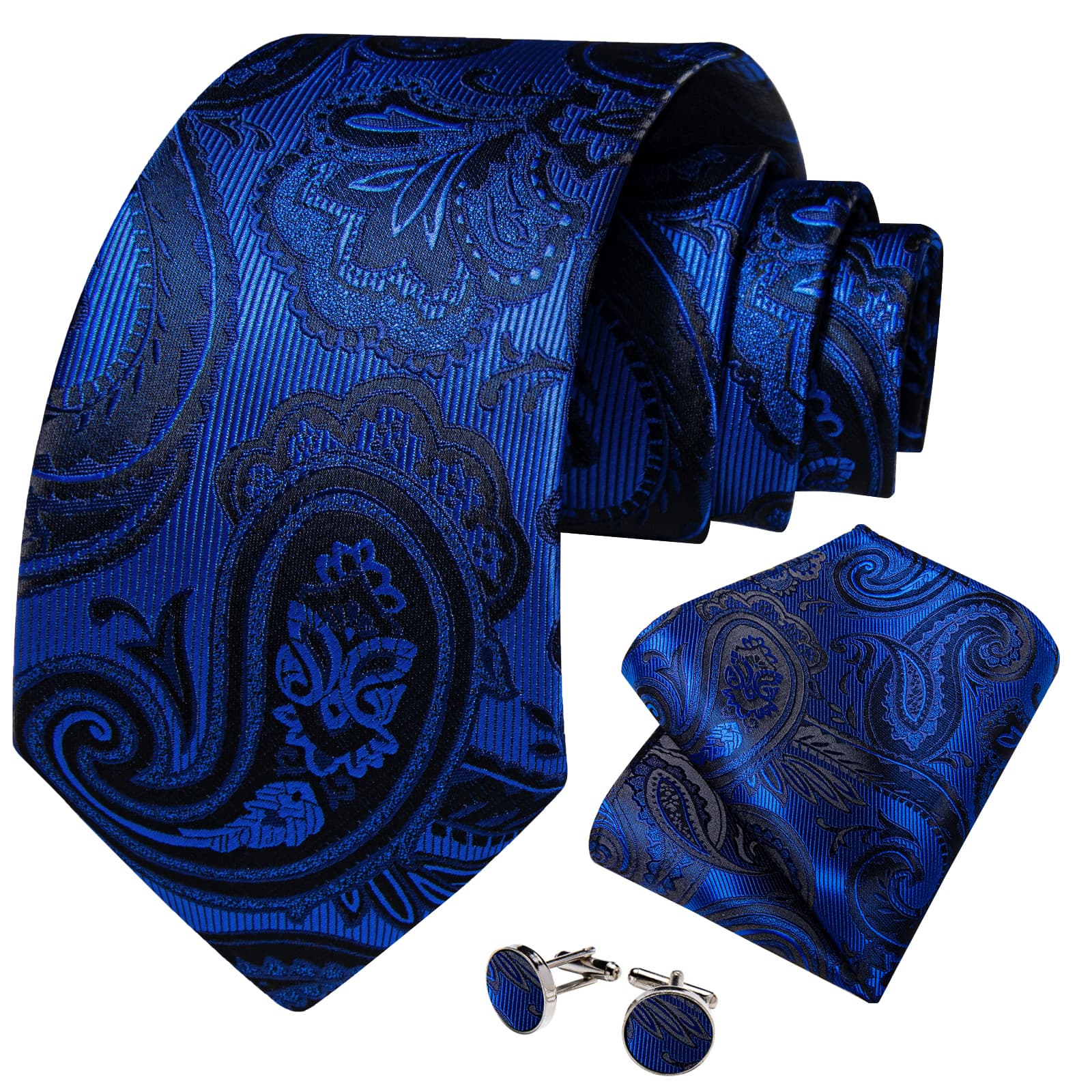 GentCrest Blue Paisley Tie Hanky Cufflinks Set - Image 2