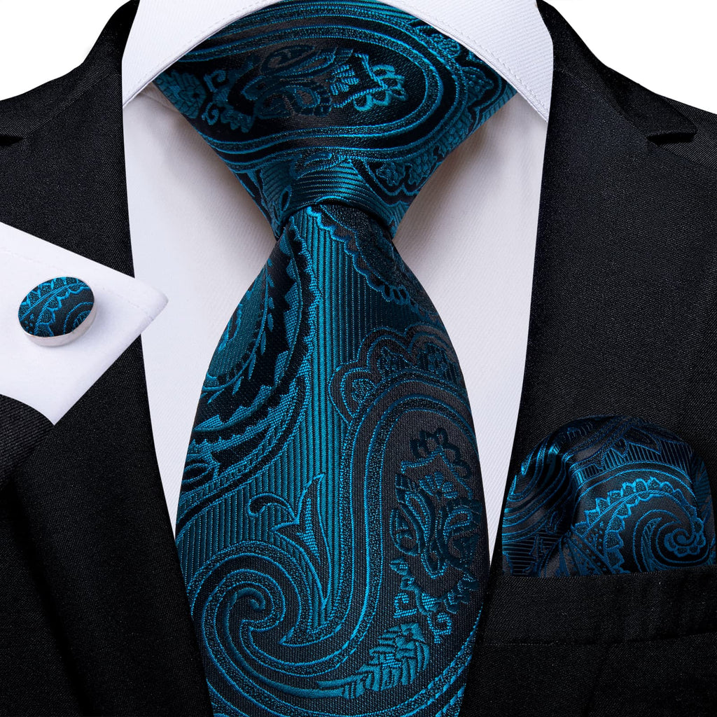 GentCrest Teal Paisley Tie Hanky Cufflinks Set - Image 1