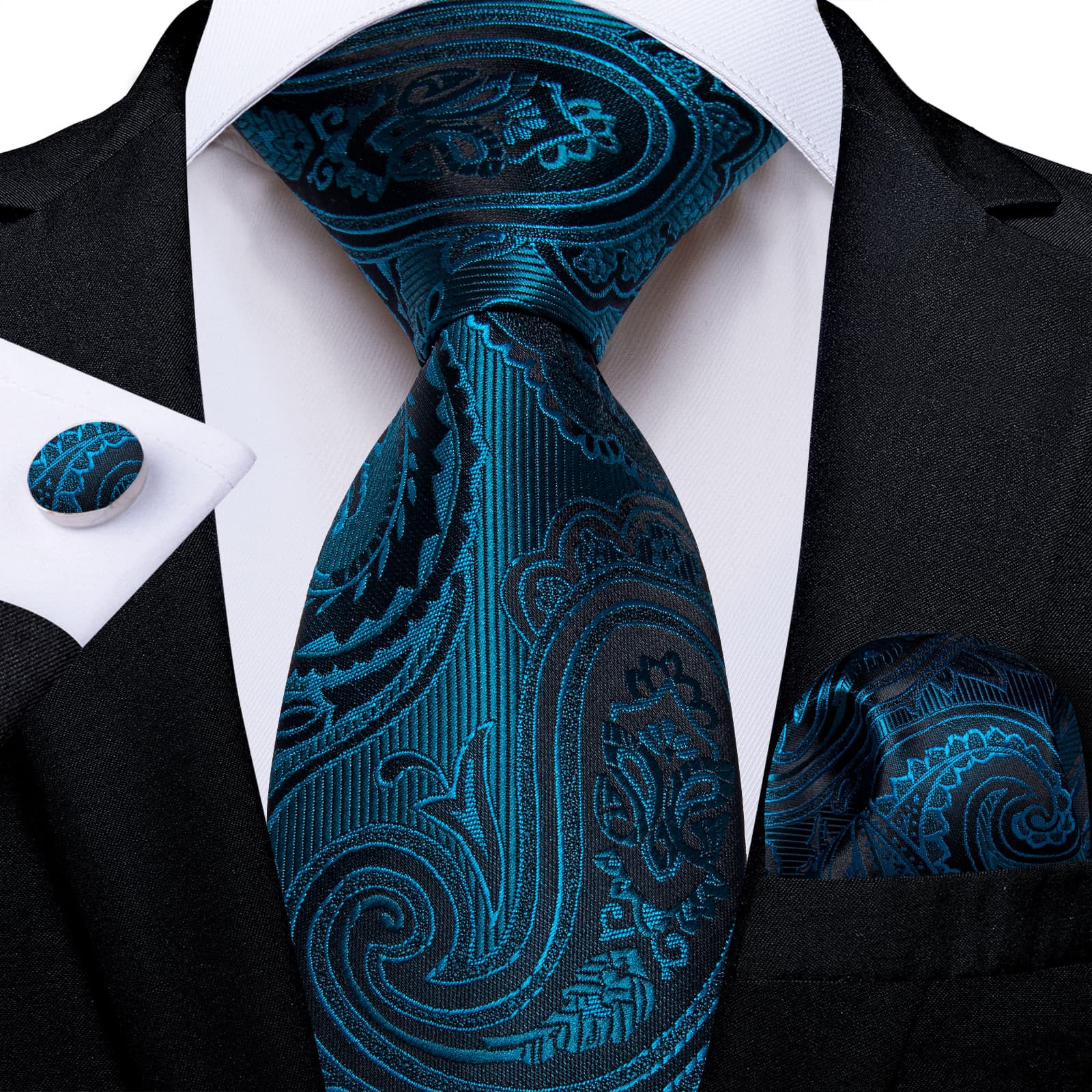 GentCrest Teal Paisley Tie Hanky Cufflinks Set - Image 1