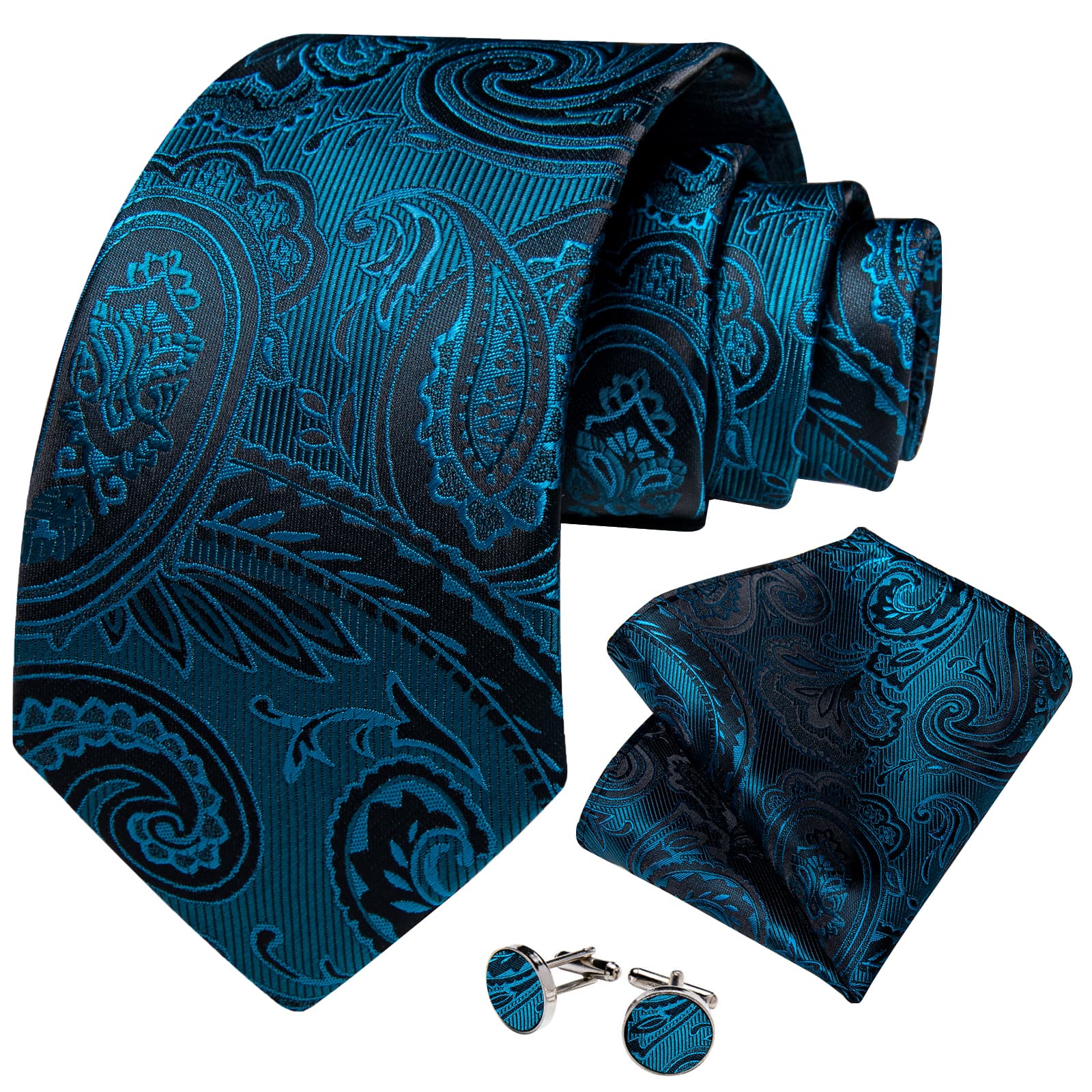 GentCrest Teal Paisley Tie Hanky Cufflinks Set - Image 2