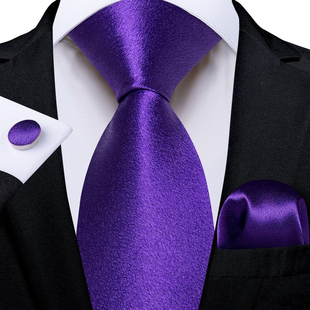 GentCrest Purple Solid Tie Hanky Cufflinks Set - Image 1