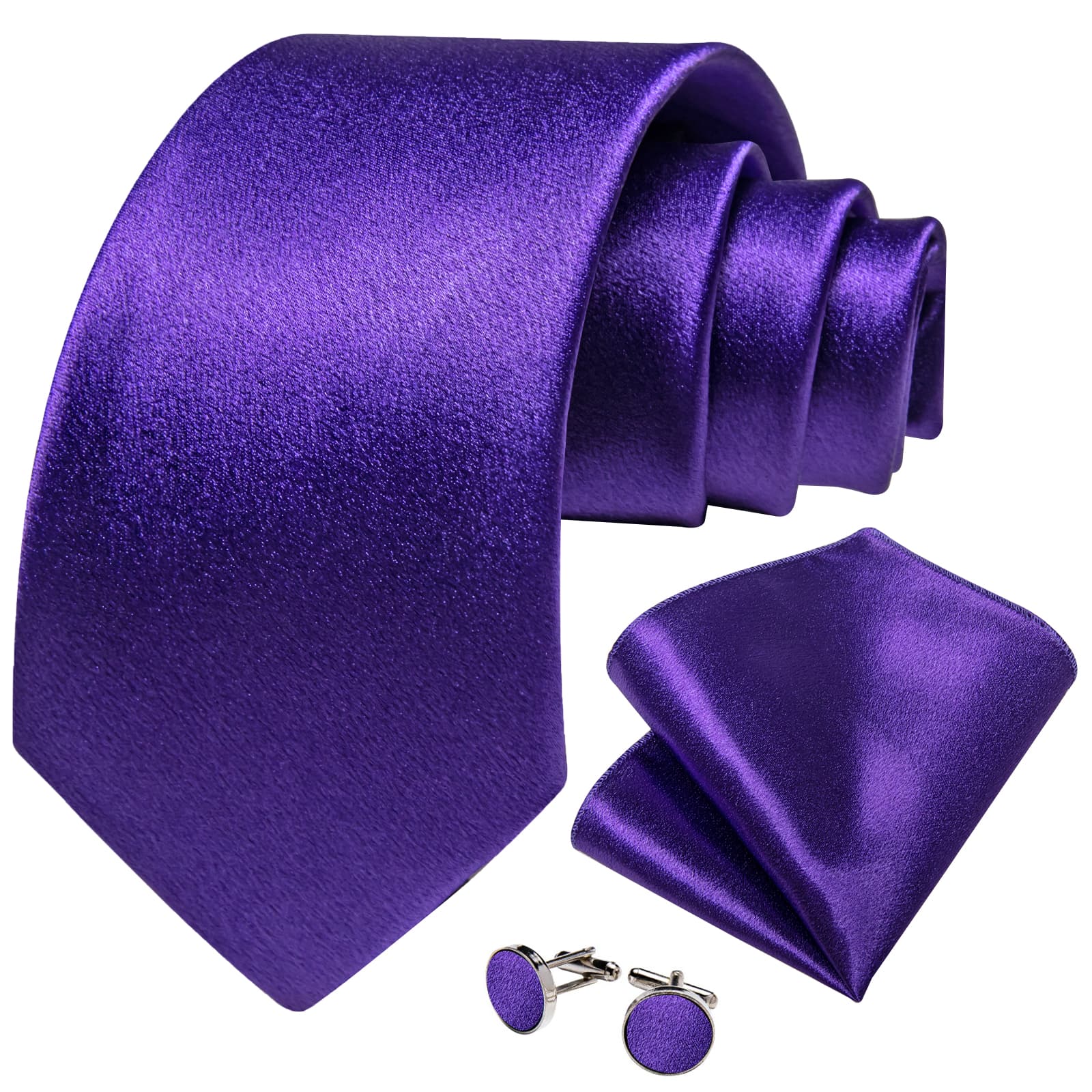 GentCrest Purple Solid Tie Hanky Cufflinks Set - Image 2