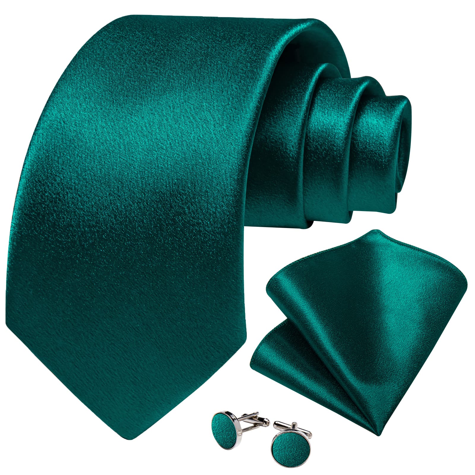 GentCrest Teal Solid Tie Hanky Cufflinks Set - Image 2