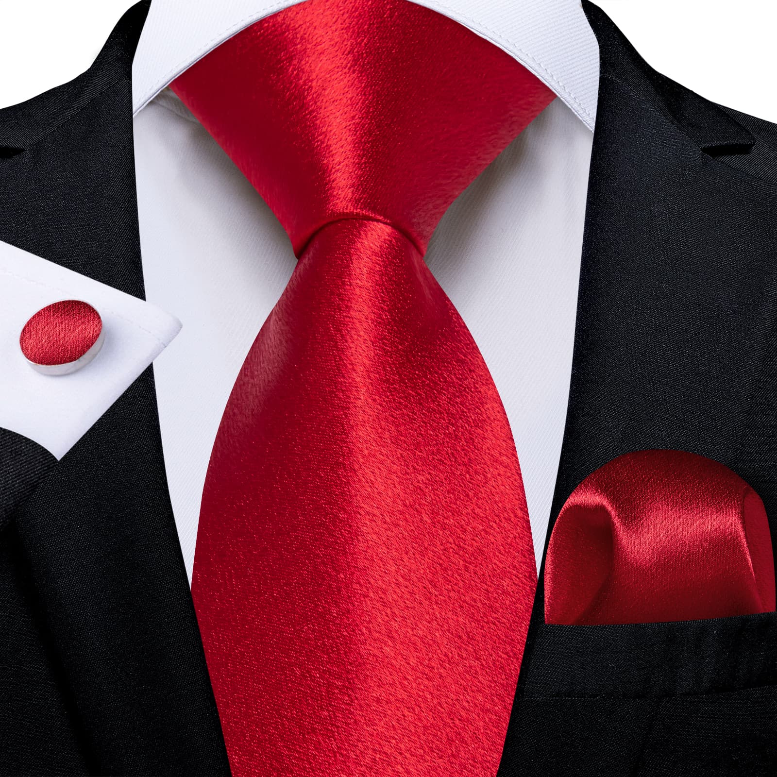 GentCrest Red Solid Tie Hanky Cufflinks Set - Image 1