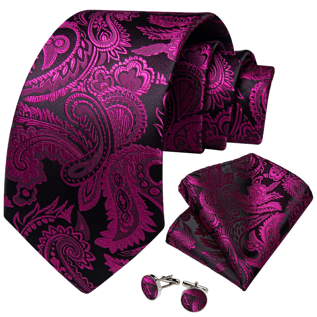 GentCrest Black Paisley Tie Hanky Cufflinks Set - Image 2