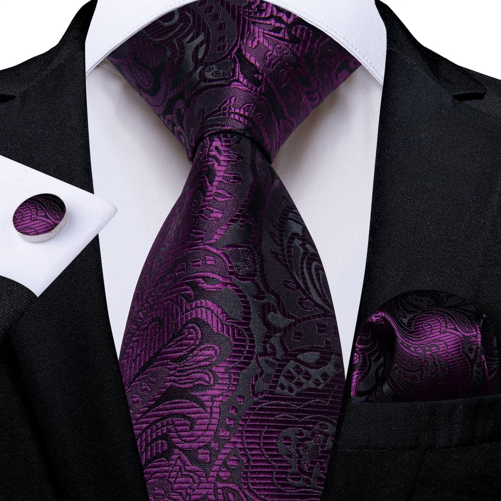GentCrest Purple Floral Tie Hanky Cufflinks Set - Image 1