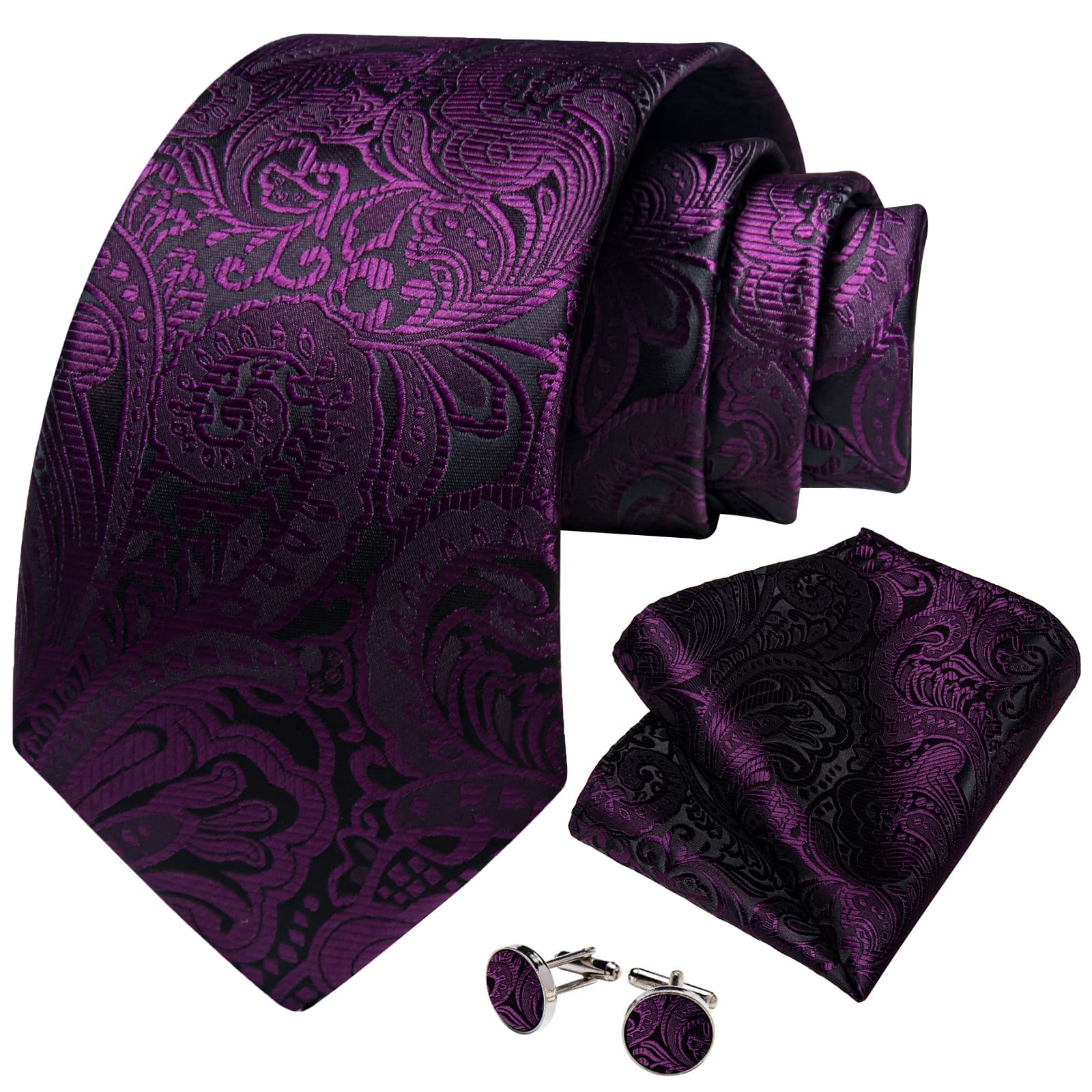 GentCrest Purple Floral Tie Hanky Cufflinks Set - Image 2