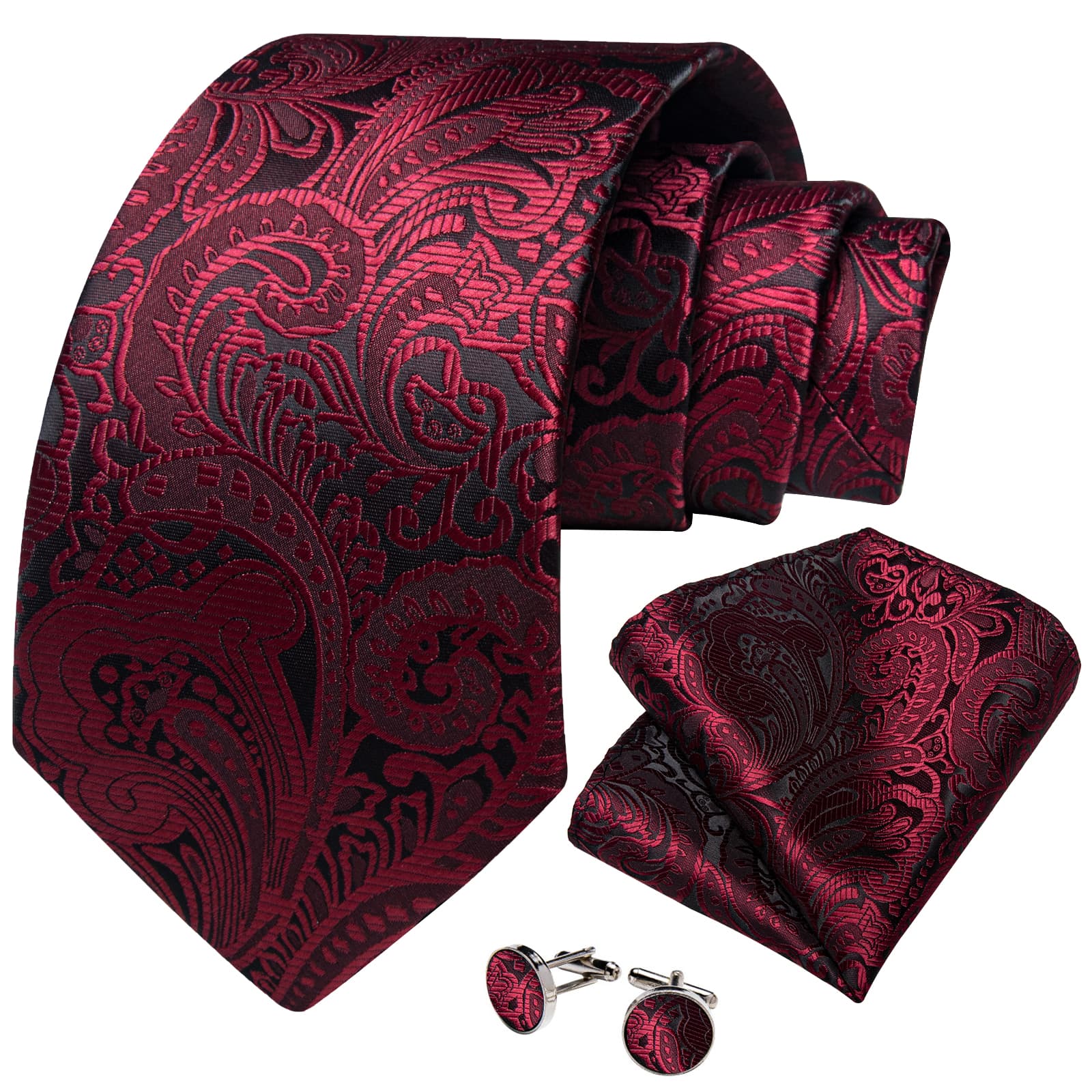 GentCrest Red Floral Tie Hanky Cufflinks Set - Image 2