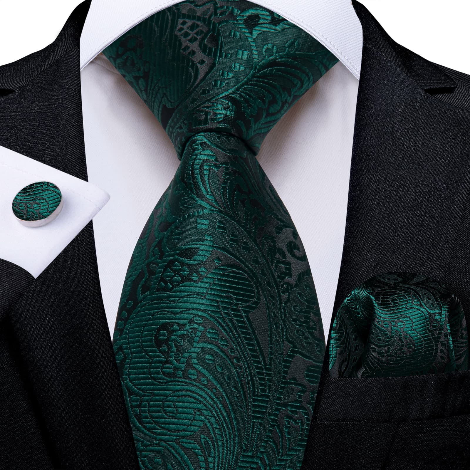 GentCrest Green Floral Tie Hanky Cufflinks Set - Image 1