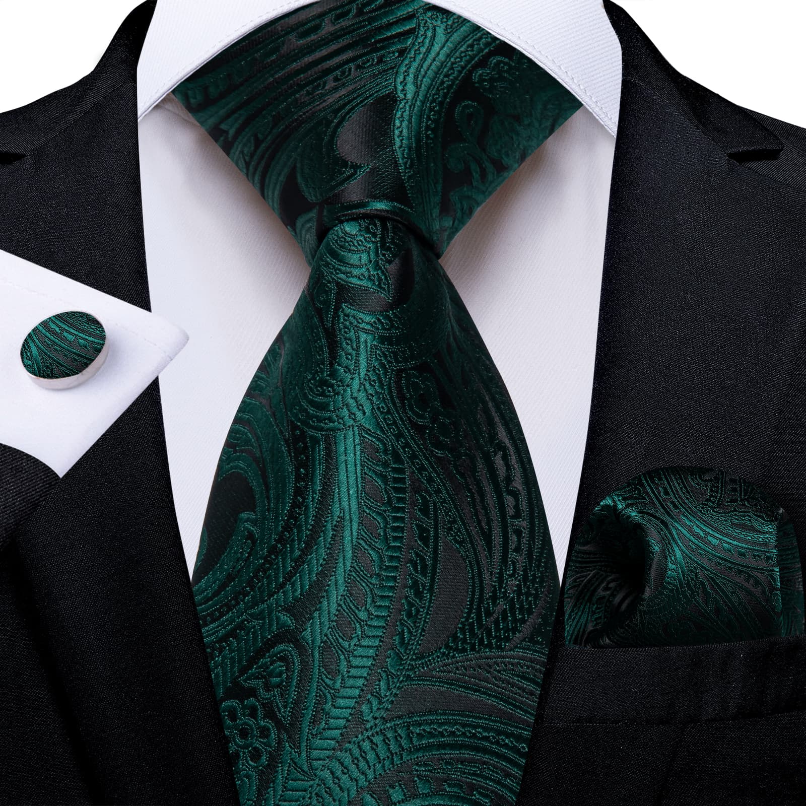 GentCrest Green Paisley Tie Hanky Cufflinks Set - Image 1