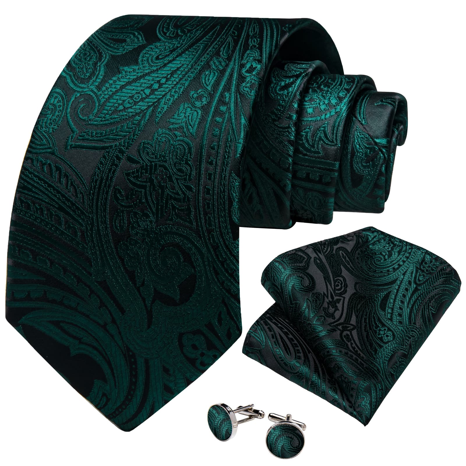 GentCrest Green Paisley Tie Hanky Cufflinks Set - Image 2