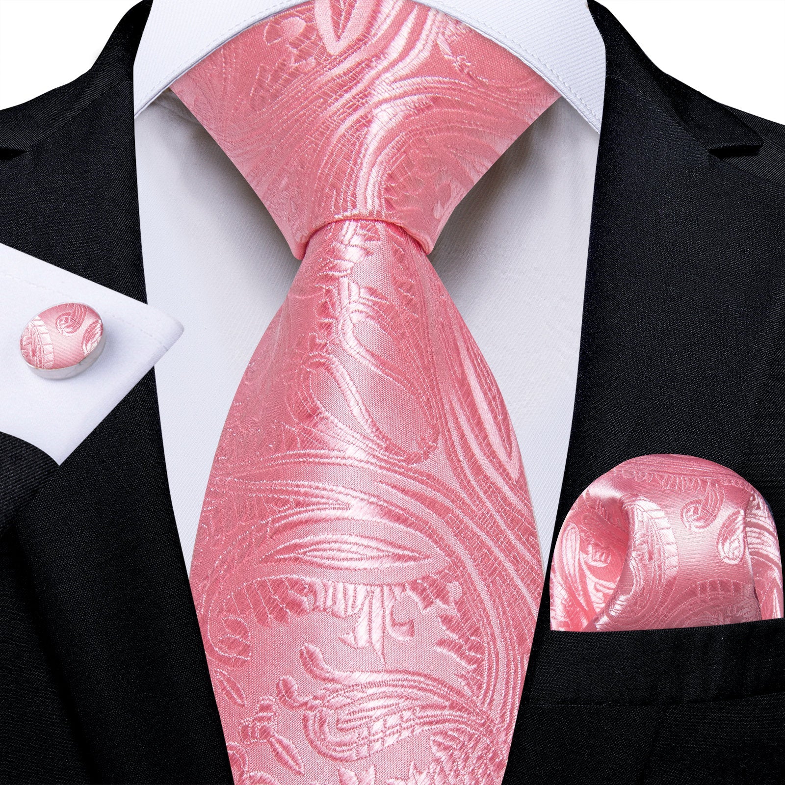 GentCrest Pink Paisley Tie Hanky Cufflinks Set - Image 1