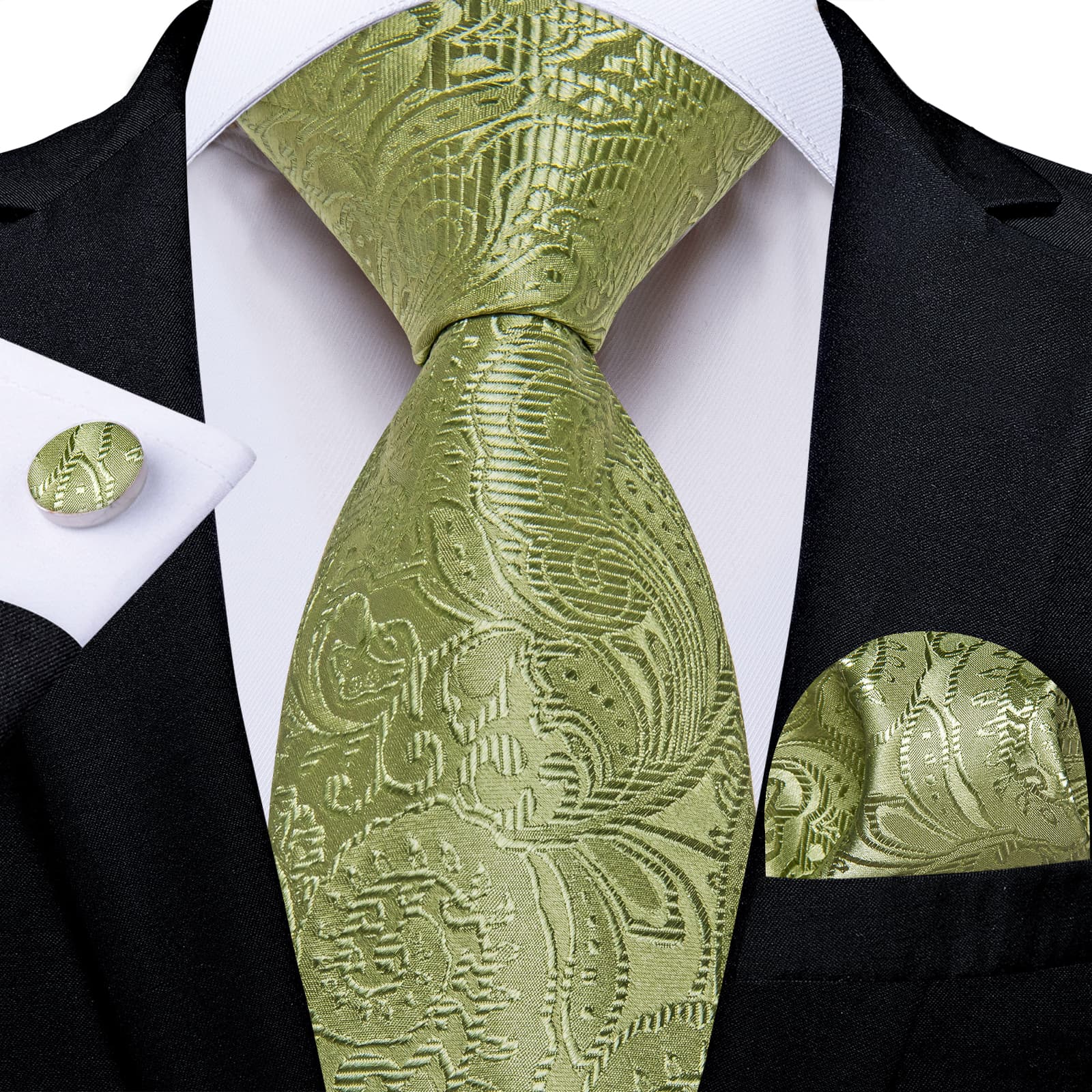 GentCrest Green Paisley Tie Hanky Cufflinks Set - Image 1