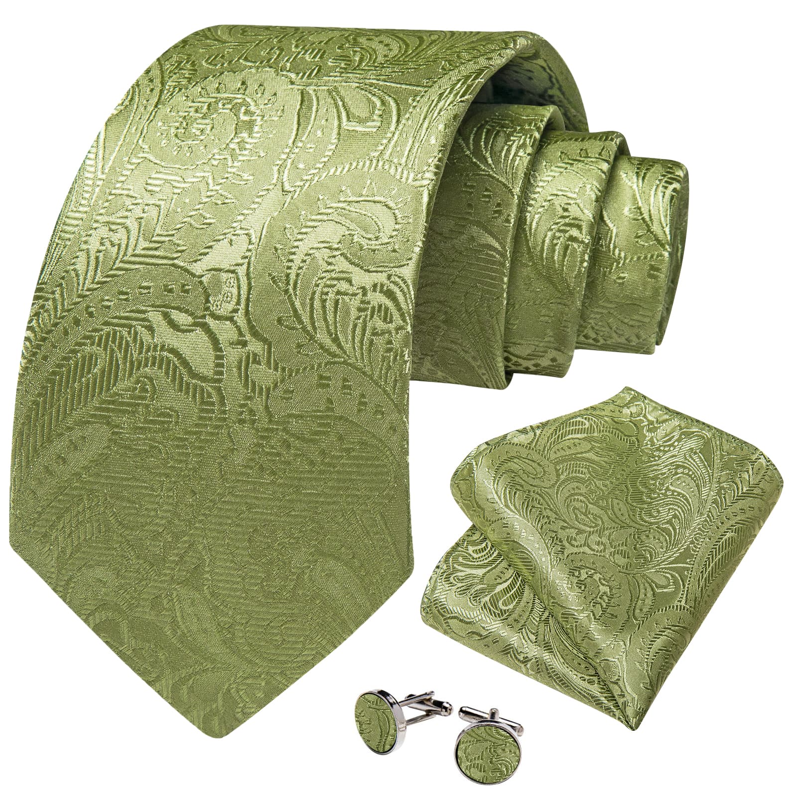 GentCrest Green Paisley Tie Hanky Cufflinks Set - Image 2