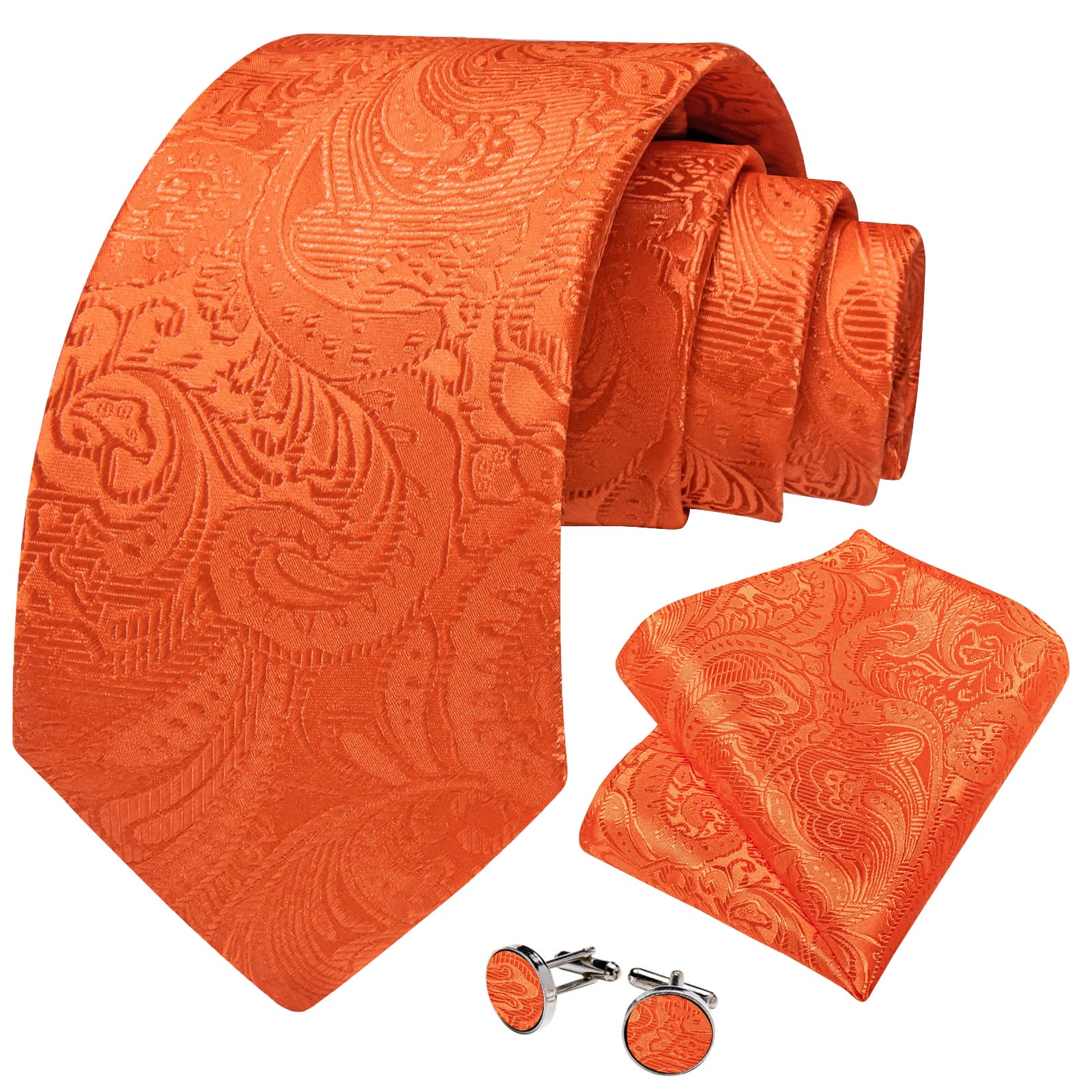 GentCrest Orange Paisley Tie Hanky Cufflinks Set - Image 2