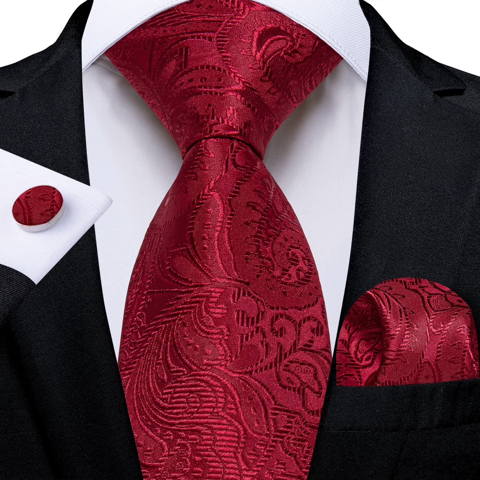 GentCrest Red Paisley Tie Hanky Cufflinks Set - Image 1
