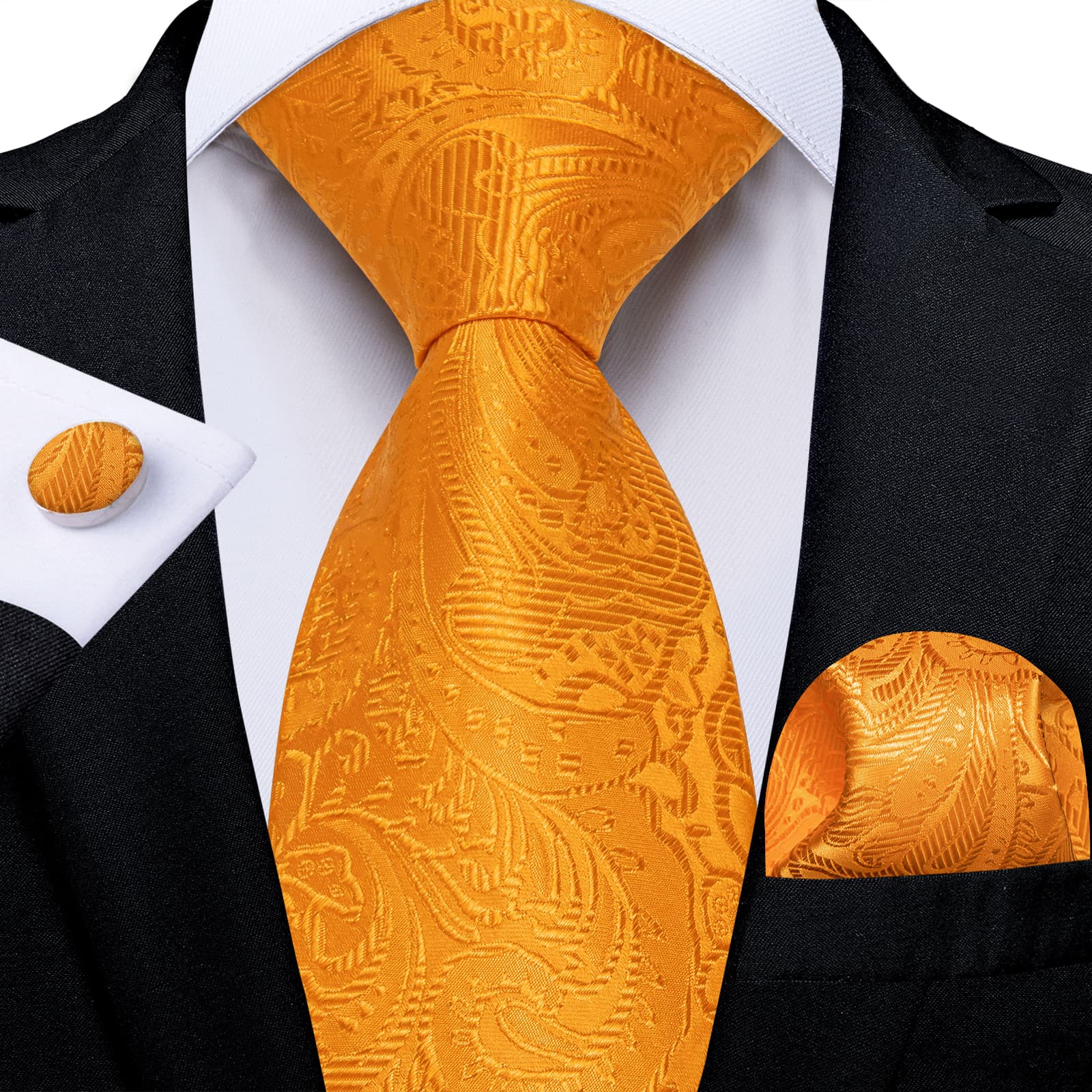 GentCrest Orange Paisley Tie Hanky Cufflinks Set - Image 2