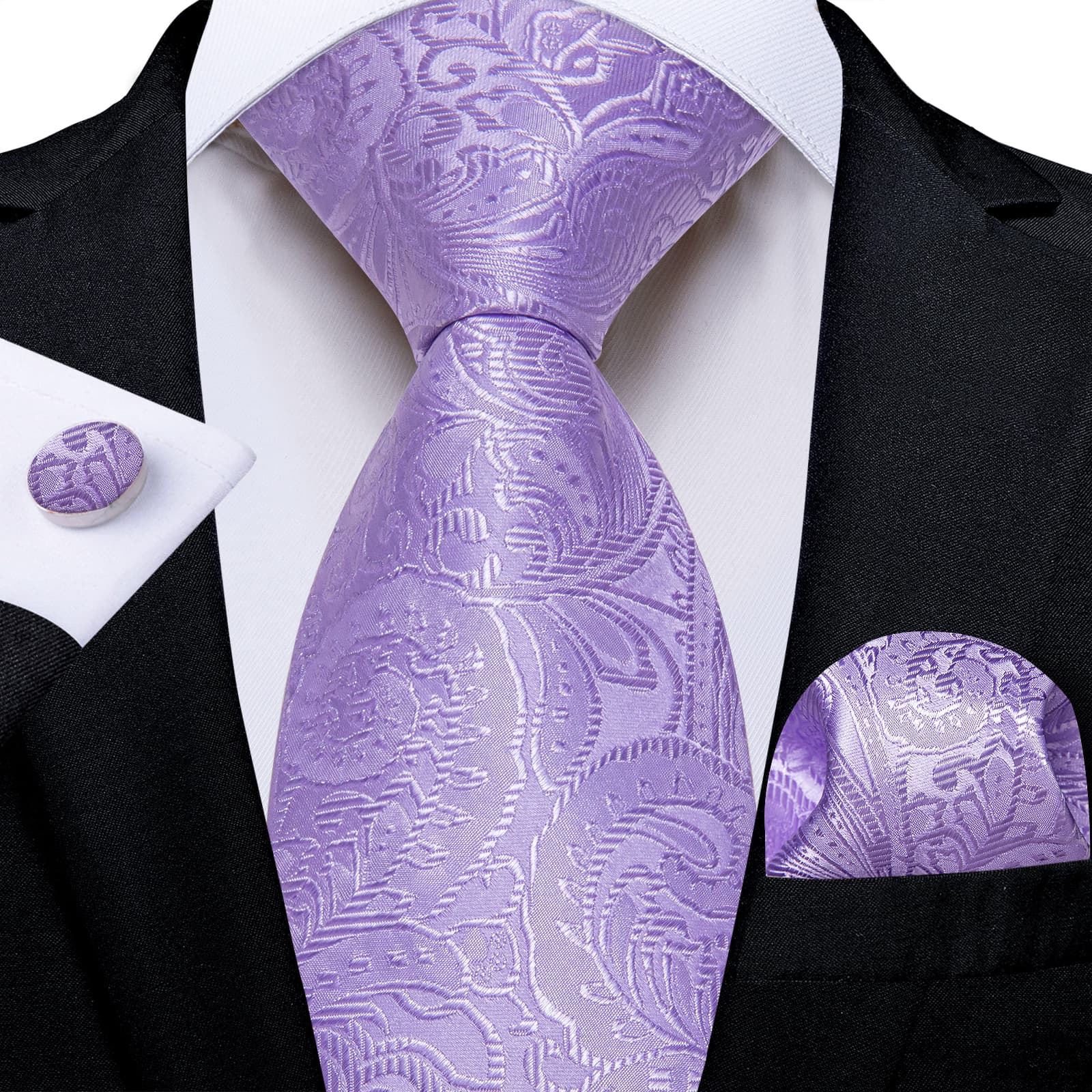 GentCrest Purple Paisley Tie Hanky Cufflinks Set - Image 1