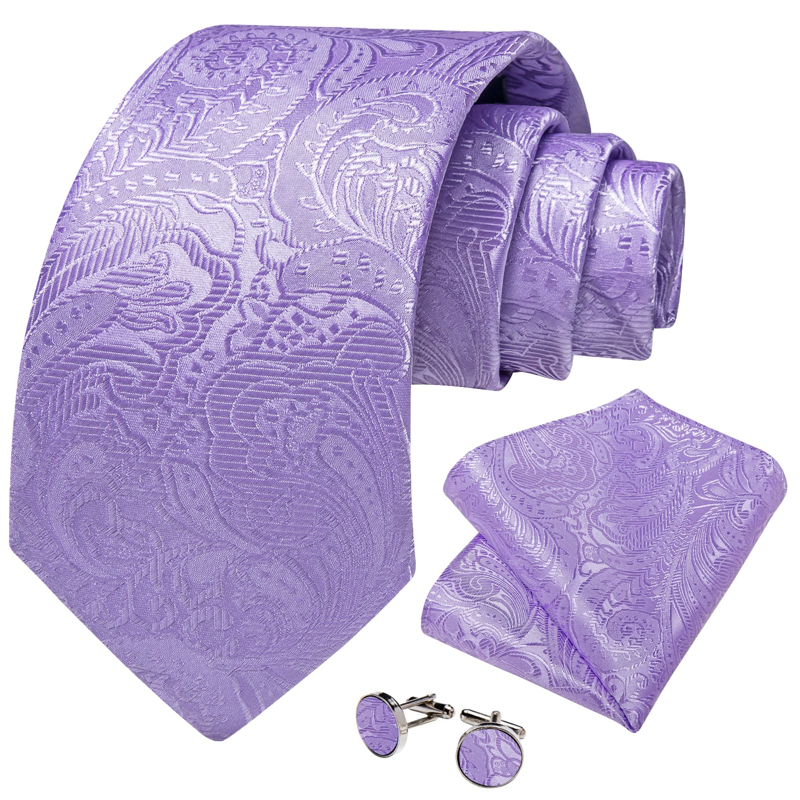 GentCrest Purple Paisley Tie Hanky Cufflinks Set - Image 2