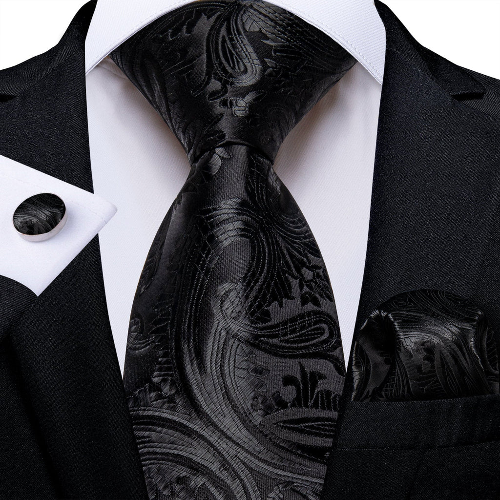 GentCrest Black Paisley Tie Hanky Cufflinks Set - Image 1