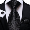 GentCrest Black Paisley Tie Hanky Cufflinks Set - Image 1