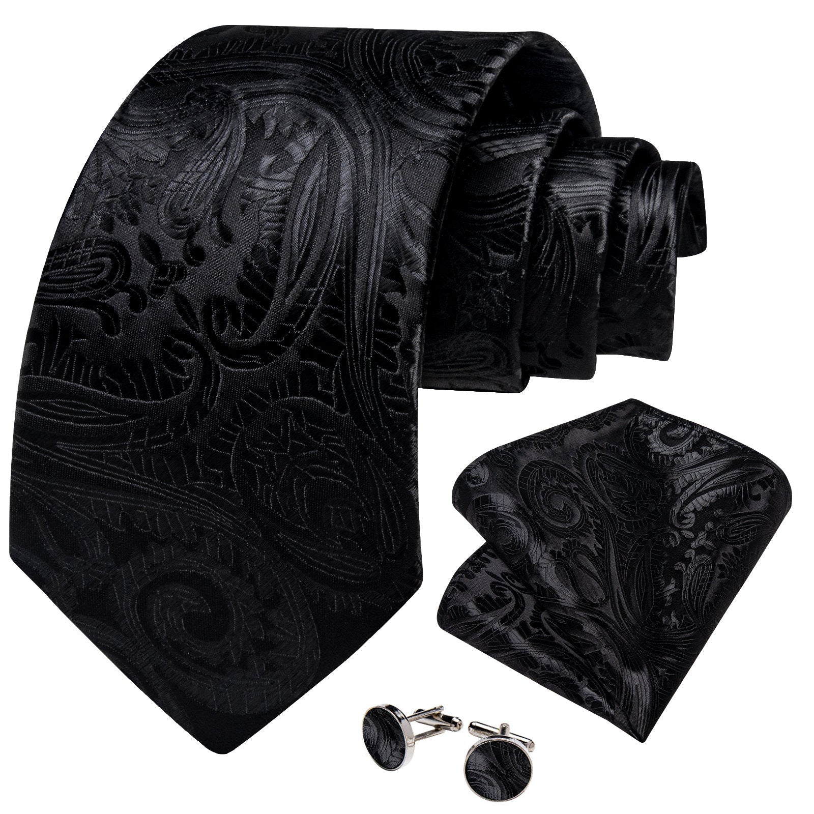 GentCrest Black Paisley Tie Hanky Cufflinks Set - Image 2