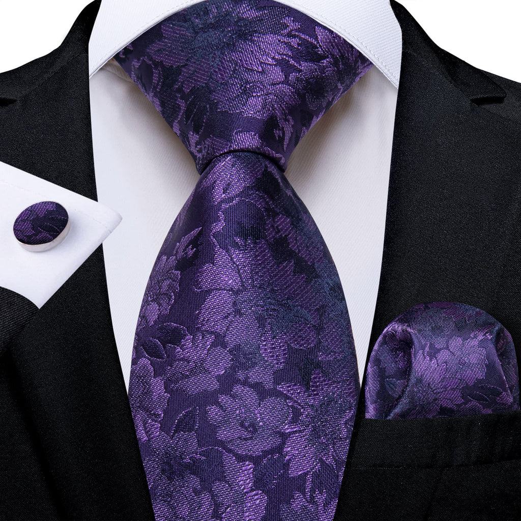GentCrest Purple Floral Tie Hanky Cufflinks Set - Image 1