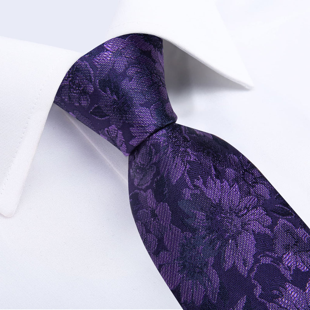 GentCrest Purple Floral Tie Hanky Cufflinks Set - Image 3