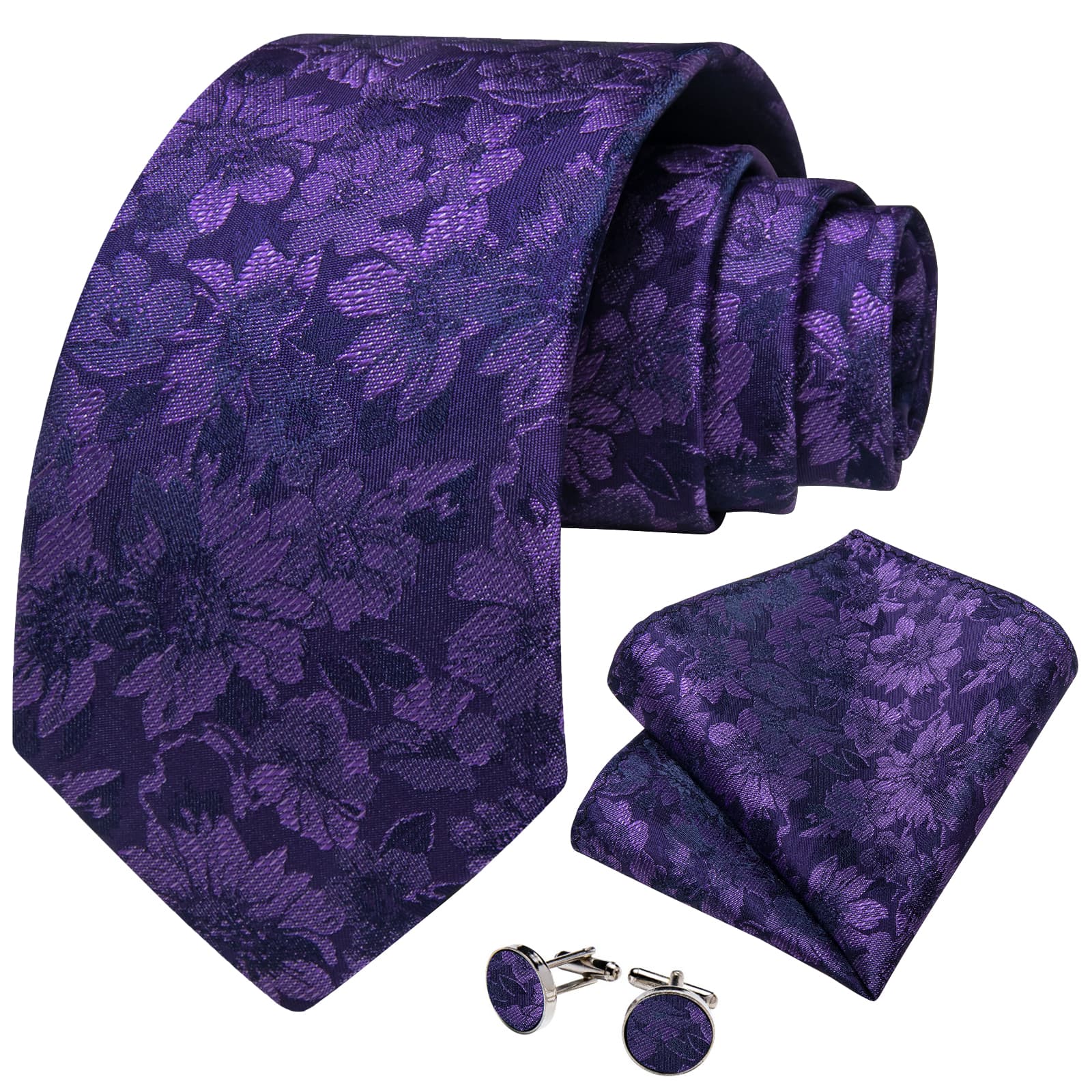 GentCrest Purple Floral Tie Hanky Cufflinks Set - Image 2