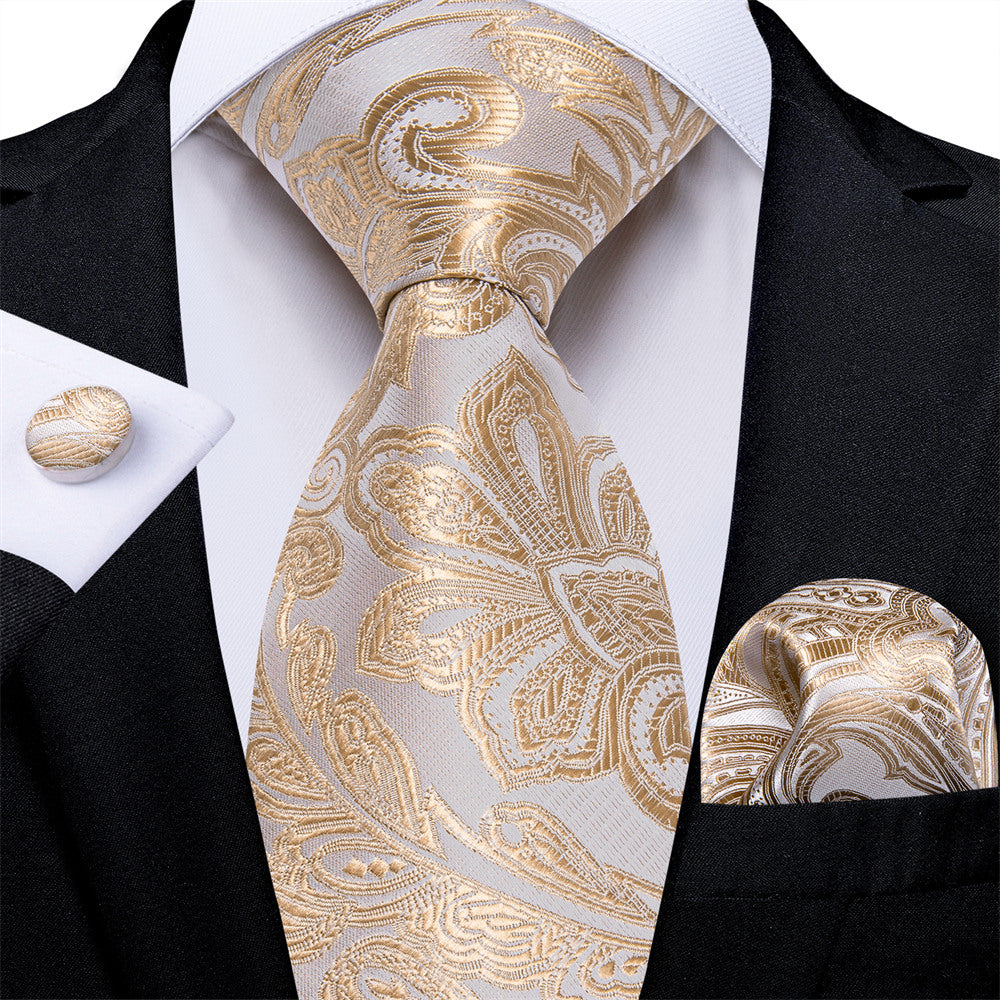 GentCrest Champagne Paisley Tie Hanky Cufflinks Set - Image 1