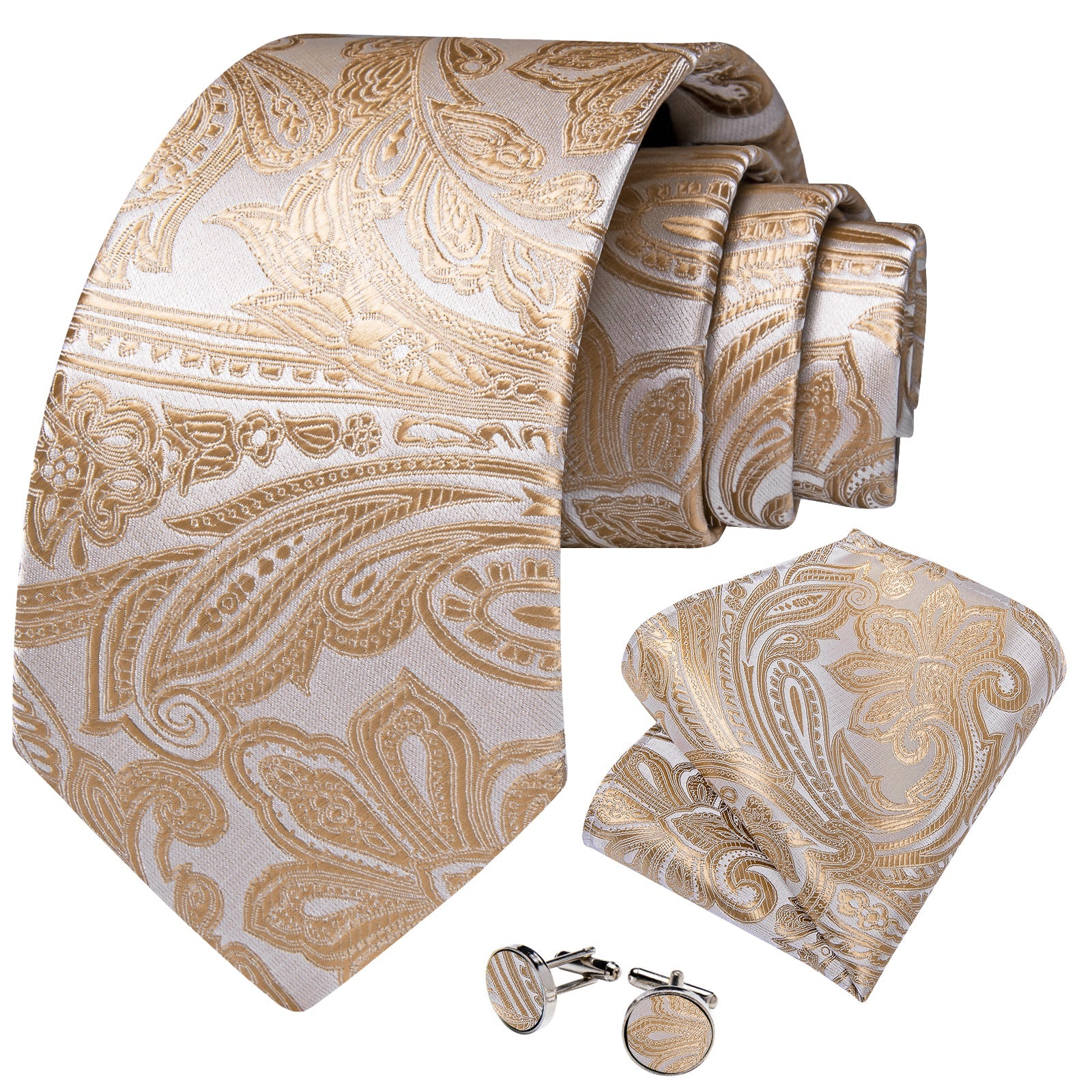GentCrest Champagne Paisley Tie Hanky Cufflinks Set - Image 3