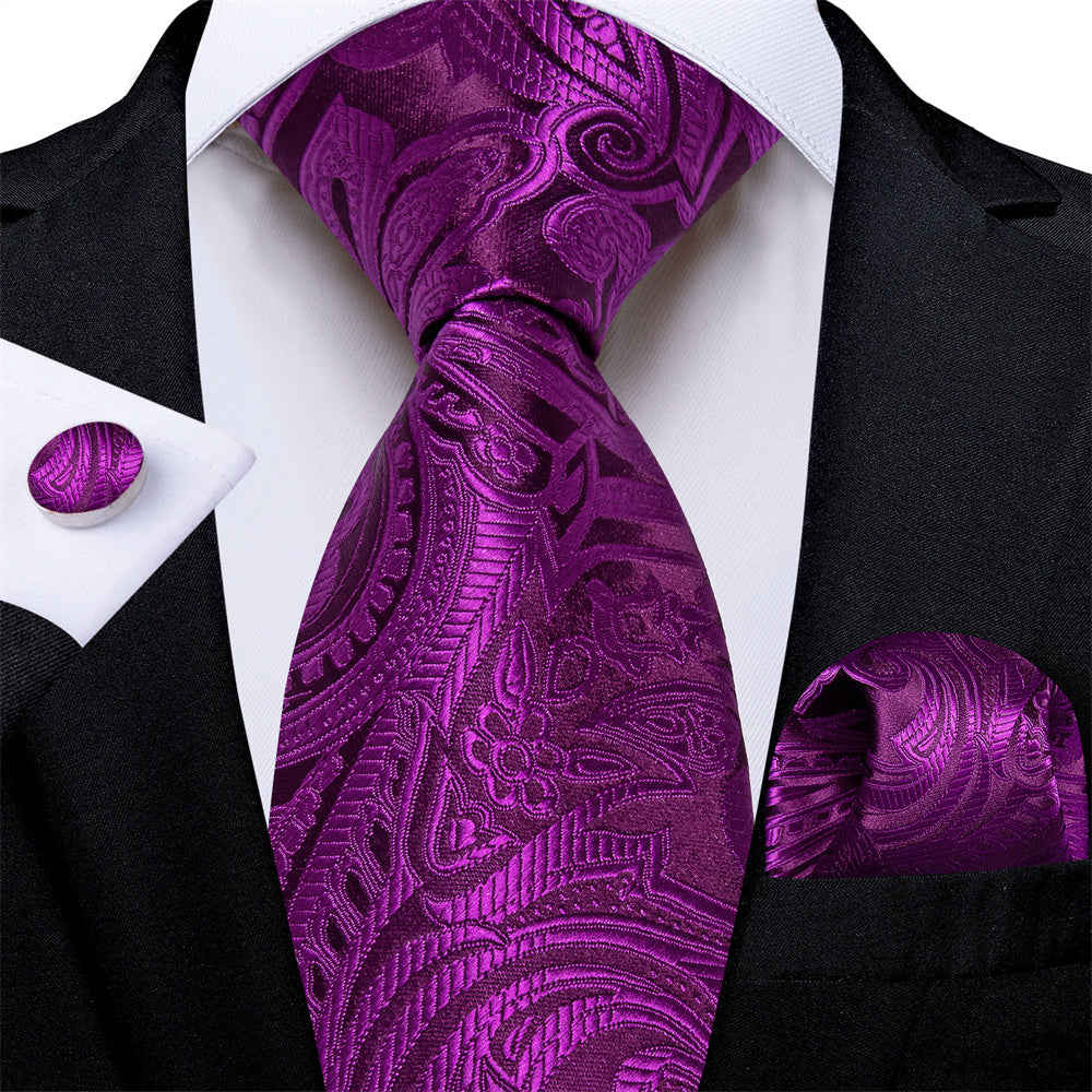 GentCrest Purple Paisley Tie Hanky Cufflinks Set - Image 1