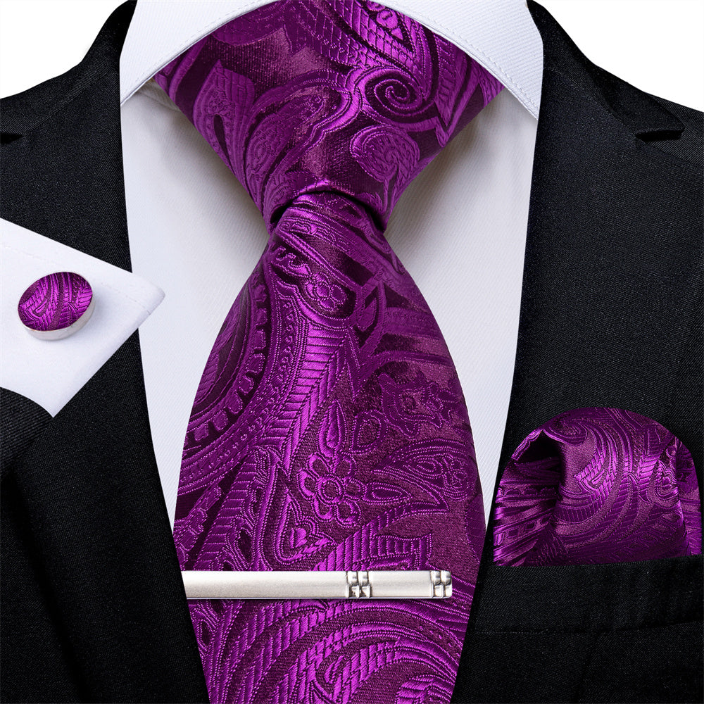 GentCrest Purple Paisley Tie Hanky Cufflinks Set - Image 2