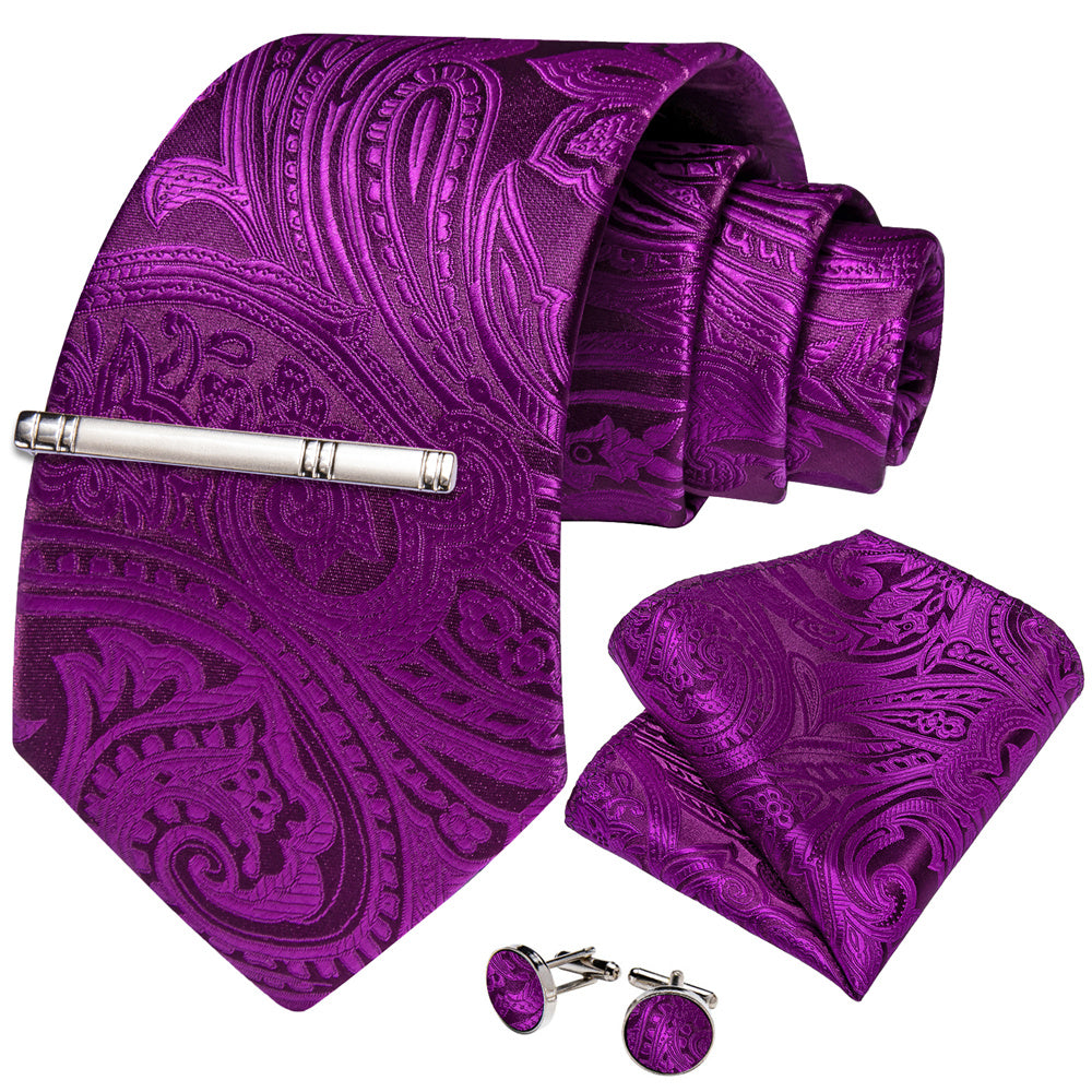 GentCrest Purple Paisley Tie Hanky Cufflinks Set - Image 7
