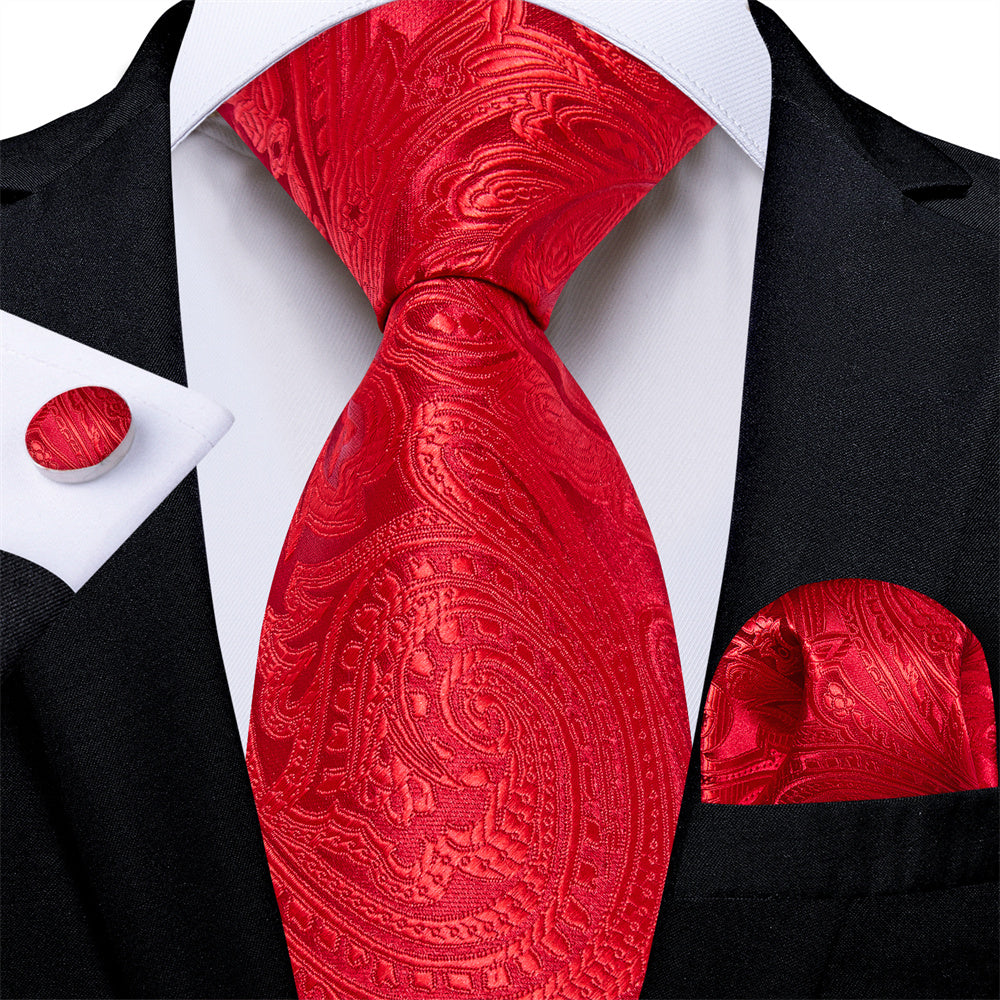 GentCrest Red Paisley Tie Hanky Cufflinks Set - Image 1