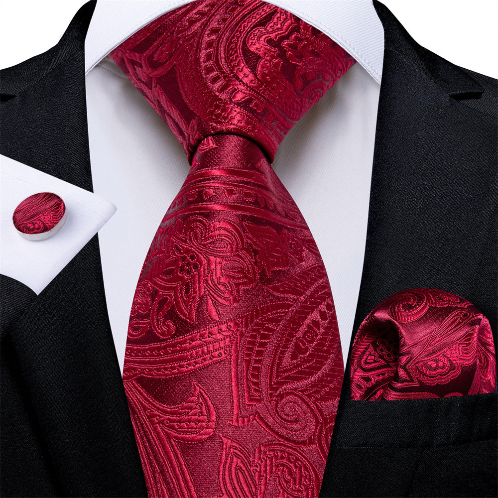GentCrest Red Paisley Tie Hanky Cufflinks Set - Image 1