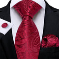GentCrest Red Paisley Tie Hanky Cufflinks Set - Image 1
